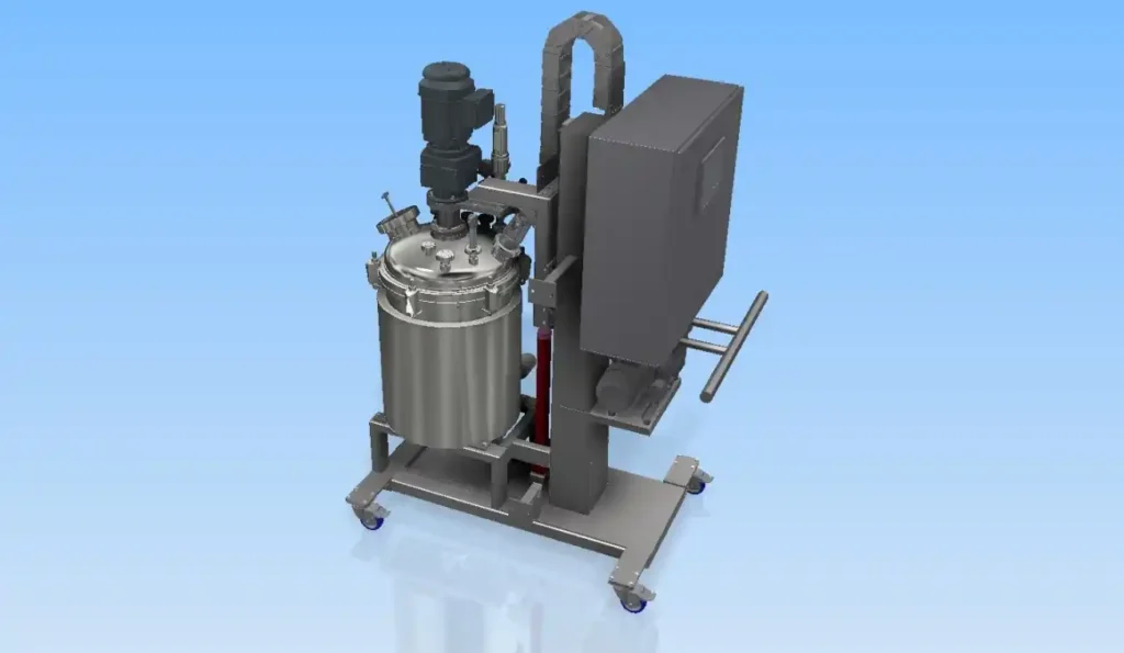 Vakuum Druck Zentralrührwerk HRZVD-M 100 mit Edelstahlbehälter und Motor.