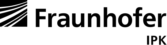 Logo des Fraunhofer IPK in Schwarzweiß mit abstrakten Linien.